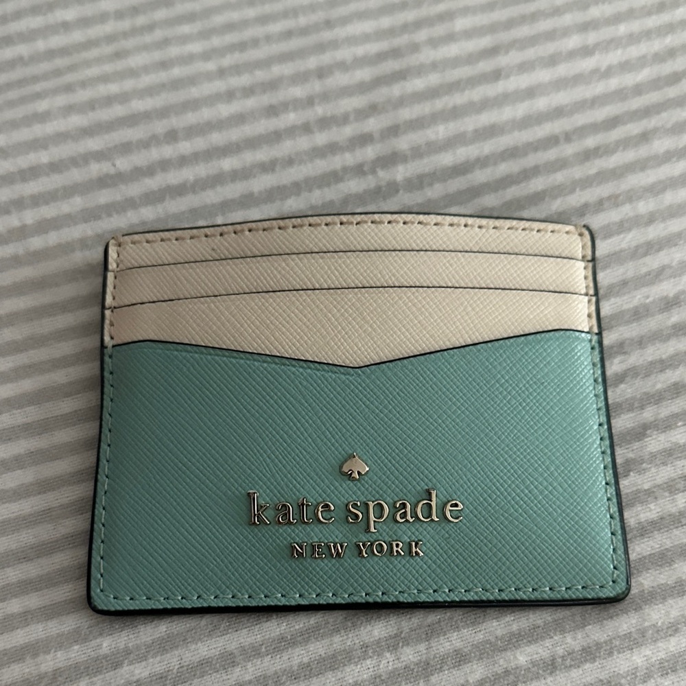 Kate Spade Teal and Beige Card Holder